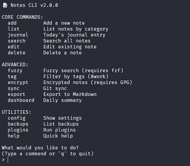 Notes CLI screenshot